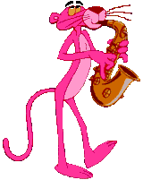 Pink panther playing sax.